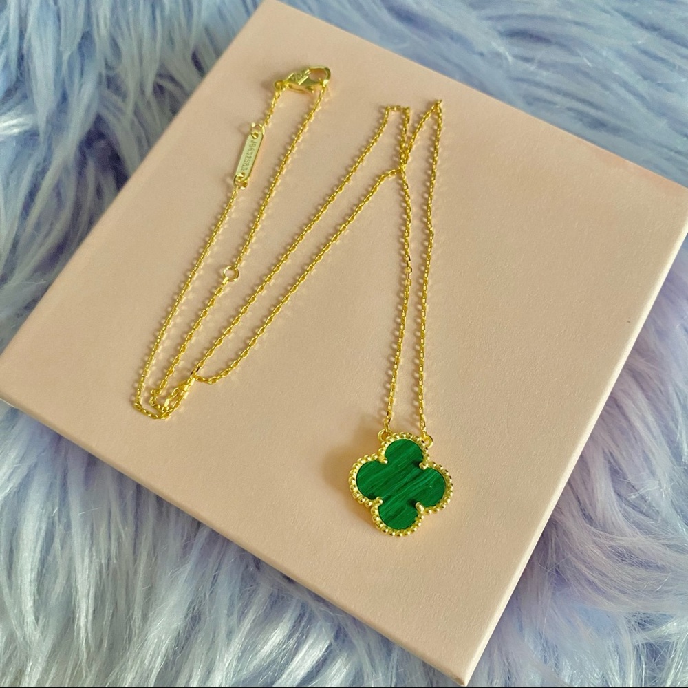Four leaf Clover Necklace in Gold Finish 100% Sterling Silver - Picture 10 of 12